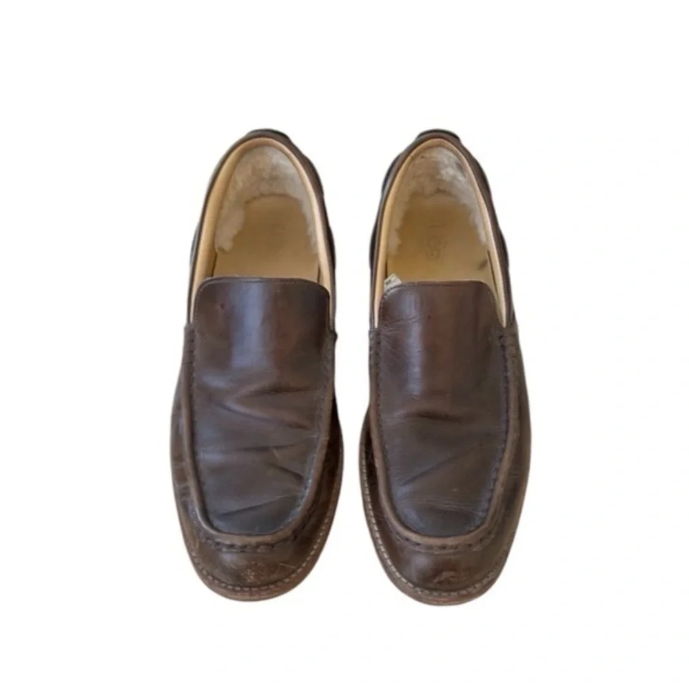 UGG Via Ponte Brown Leather Slip On Moc Toe Low Top Loafers Shoes Size 10